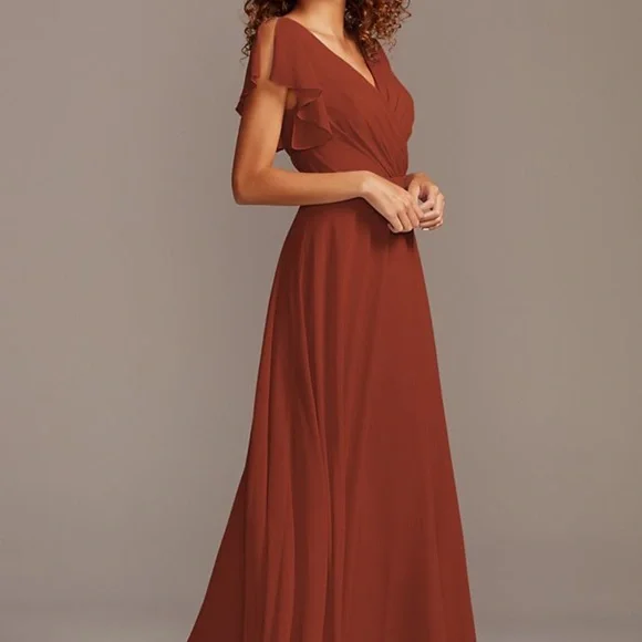 Davids Bridal Bridesmaid Dress with Flutter Sleeve Full Skirt - Picture 4 of 5